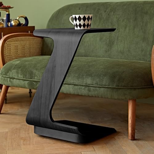 POVISON Modern C-Shaped Side Table with Wheels, 15" End Table for...