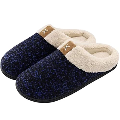 MDSIOKHJ Pantuflas Para Hombre Pantuflas De Espuma Viscoelástica Cómodas For Hombre, Zapatos Cálidos Con Forro, Invierno Sencillas Y Modernas For El Hogar For(Blue,44-45)