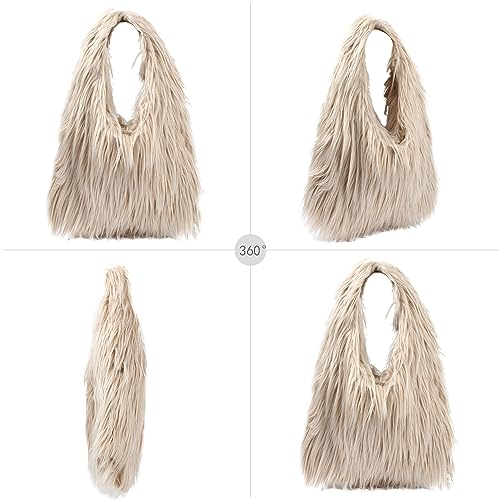 Image of Aisi Women Faux Fur Tote Bag Fluffy Plush Shoulder Bags Soft Casual Hobo Bag Big Capacity Shopping Bag