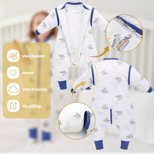 Image of LAT Winter Baby Sleep Bag with Feet,3-way zip Wearable Blanket with Removable Sleeves,Warm Sack for Toddler 2.5 TOG