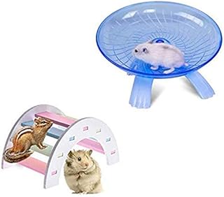 Set di 2 piattini volanti per topi e ponte in legno arcobaleno, in plastica ABS resistente,Per corsa e jogging,In corsa,Silenzioso,Per topo riccio,Cincillà,Animali domestici,Topi,Criceti.
