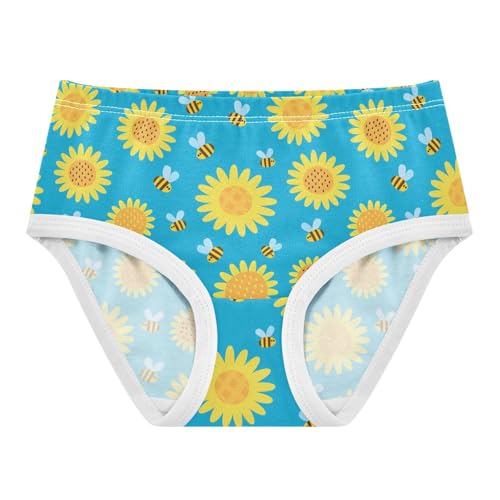 Little Girls' Soft Cotton Underwear Kids Breathable Comfort Cartoon Bee and Sunflower Panties Briefs Toddler