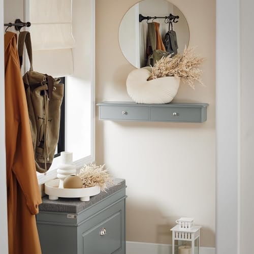 Image of Sabri SHOPEE Wooden Wall Cabinet with Drawers for Storage Floating Wall Shelf with Hidden Storage for Home Kitchen Office and Living Room (Grey, • 64W x 15D x 10H cm (2 Drawers))