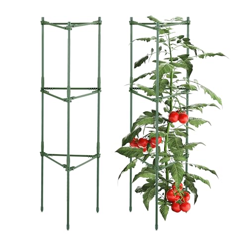 Relaxdays Rankhilfe, 2er Set, HBT: 92 x 28 x 25 cm, Stahl & Kunststoff, verstellbar, Rankturm Tomaten, Tomatenturm, grün
