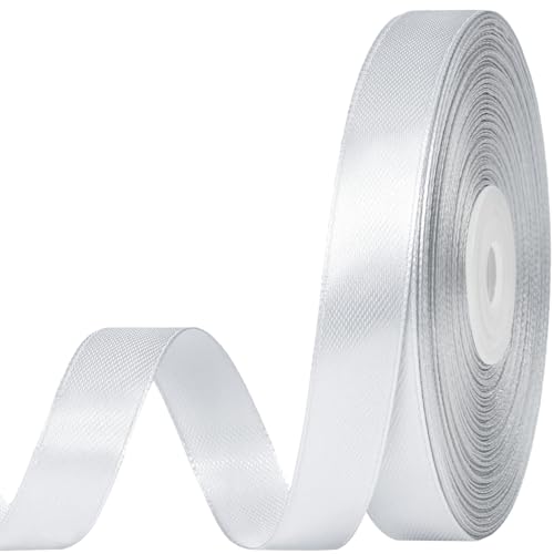 CLUEWR Sliver Satin Ribbon 1/2 Inch 50 Yards