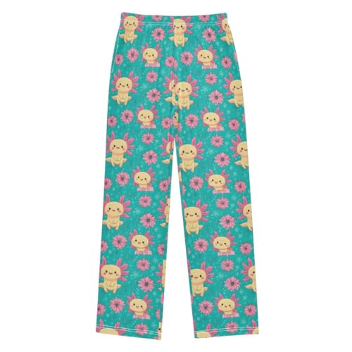 ALAZA Axolotl Flower Blossom Blue Pajama Lounge Pants Long Sleep Pajama Bottoms with Pockets