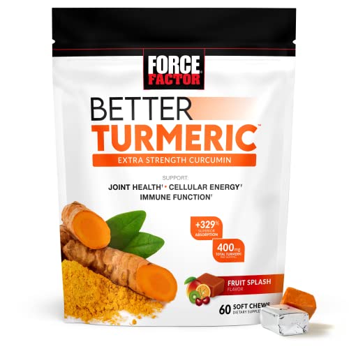 Force Factor Better Turmeric Joint Support Supplement For Extra Strength Joint Health, Featuring Hydrocurc Turmeric Curcumin With Black Pepper For Superior Absorption, Fruit Splash, 60 Soft Chews #TOP23