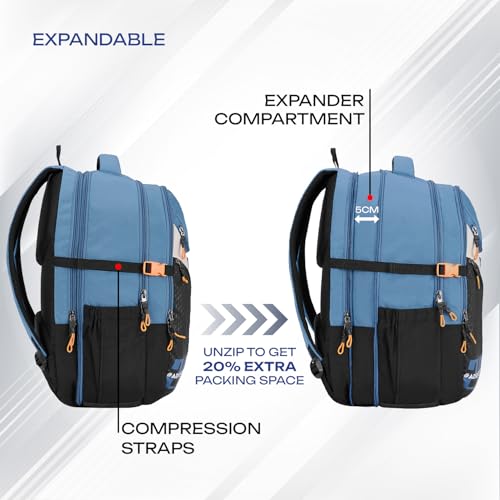 Image of Safari 43L Expandable Laptop Bag with Armor Base, Raincover, 3 Compartments, Compression Straps, Large Size Travel Bag, Ideal For 3-4 Days Staycations, Hiking, Office Bag