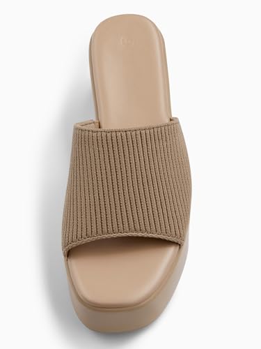 Image of Coutgo Womens Platform Slides Sandals Square Open Toe Slip On Elastic Band Casual Lightweight Wedge Shoes