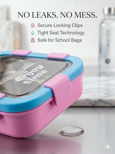 Image of Triangle Bento Lunch Box for Kids | Leakproof 5-Lock Food Storage Container with 3 Compartments | BPA-Free Reusable Tiffin Box for School, Office & Travel (3 Compartment)