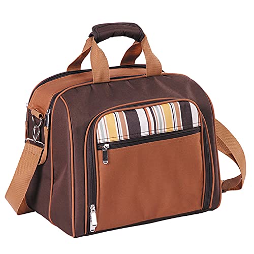 FBKPHSS Sac à Dos Pique Nique, 2 en 1 Repas Panier avec Couverts pour 4 Personnes Isolation et Réfrigération Portable Sac a Dos Pique Nique pour Camping BBQ,Marron Cover