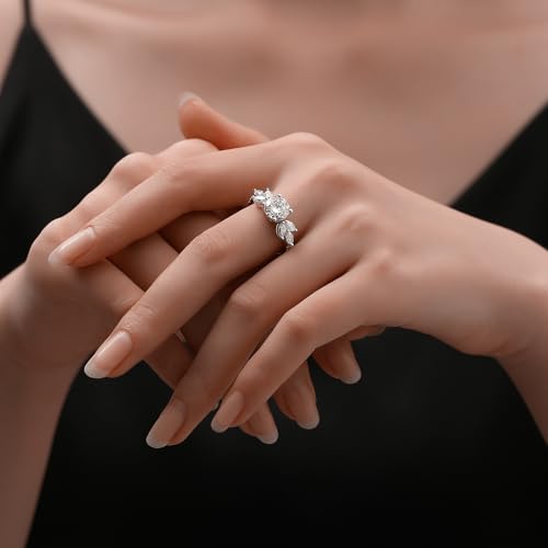 Moissanite Engagement Rings for Women,Round Cut VVS1 D Color Moissanite Ring,Sterling Silver Plated 18K White Gold Wedding Band Ring for Women4