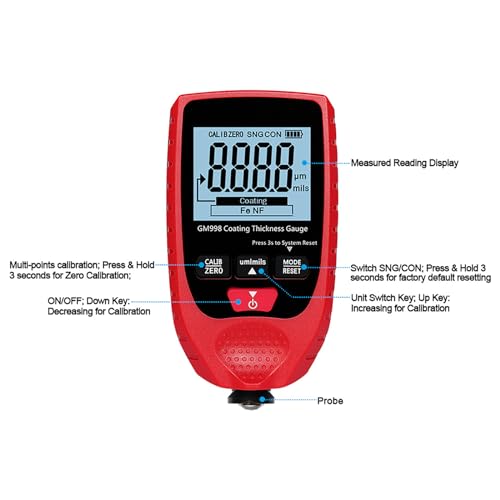 Medidor Digital Portátil de Espesor de Pintura, 0-1500 μm, Calibrador de Recubrimiento para Metales Ferrosos y No Ferrosos, para Automoción, Metalurgia Industrial y Talleres miniatura 7