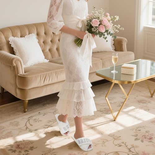 baotongle Bride Slippers for Wedding Day White Bridesmaid Slippers Mother of the Bride Gifts for Bridal and Bachelorette Party3