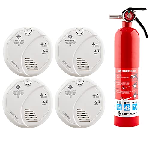 First Alert SCO5CN Battery Operated Smoke and Carbon Monoxide Detector 4-Pack with Home Fire Extinguisher