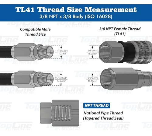 Image of 3 /8 inch Body with 3 /8 inch NPT Thread | Flat Face Hydraulic Quick Connect Coupler | Skid Steer Bobcat Attachment | ISO 16028 Heavy-Duty Coupling with Dust Caps | Model TL41