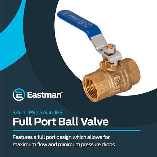 Image of Eastman 3 /4 Inch IPS Heavy Duty Full Port Ball Valve, Brass Plumbing Fitting, 20047LF