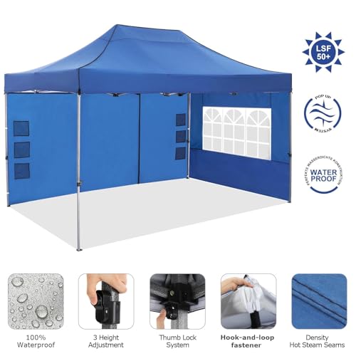 Image of COBIZI 10x15 Pop Up Canopy Tent,Heavy Duty Canopy(Blue with 4 Sidewalls)