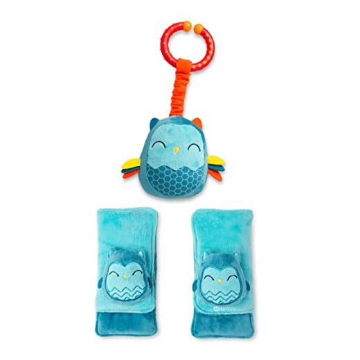 Diono Baby Owl Character Car Seat Straps & Toy, Shoulder Pads for Baby, Infant, Toddler, 2 Pack Soft Seat Belt Cushion and Stroller Harness Covers Helps Prevent Strap Irritation