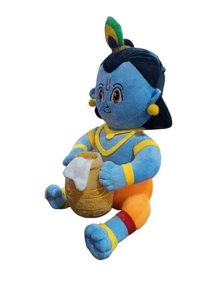 Image of AVSHUB Hindu Idol Soft Plush Toy | Devotional Hindu God Lord Krishna with Bansuri & Makhan Pot for Kids | Religious Stuffed Toys for Boys & Girls | Toy for Car Dashboard, Temple & Gifting (35cm)