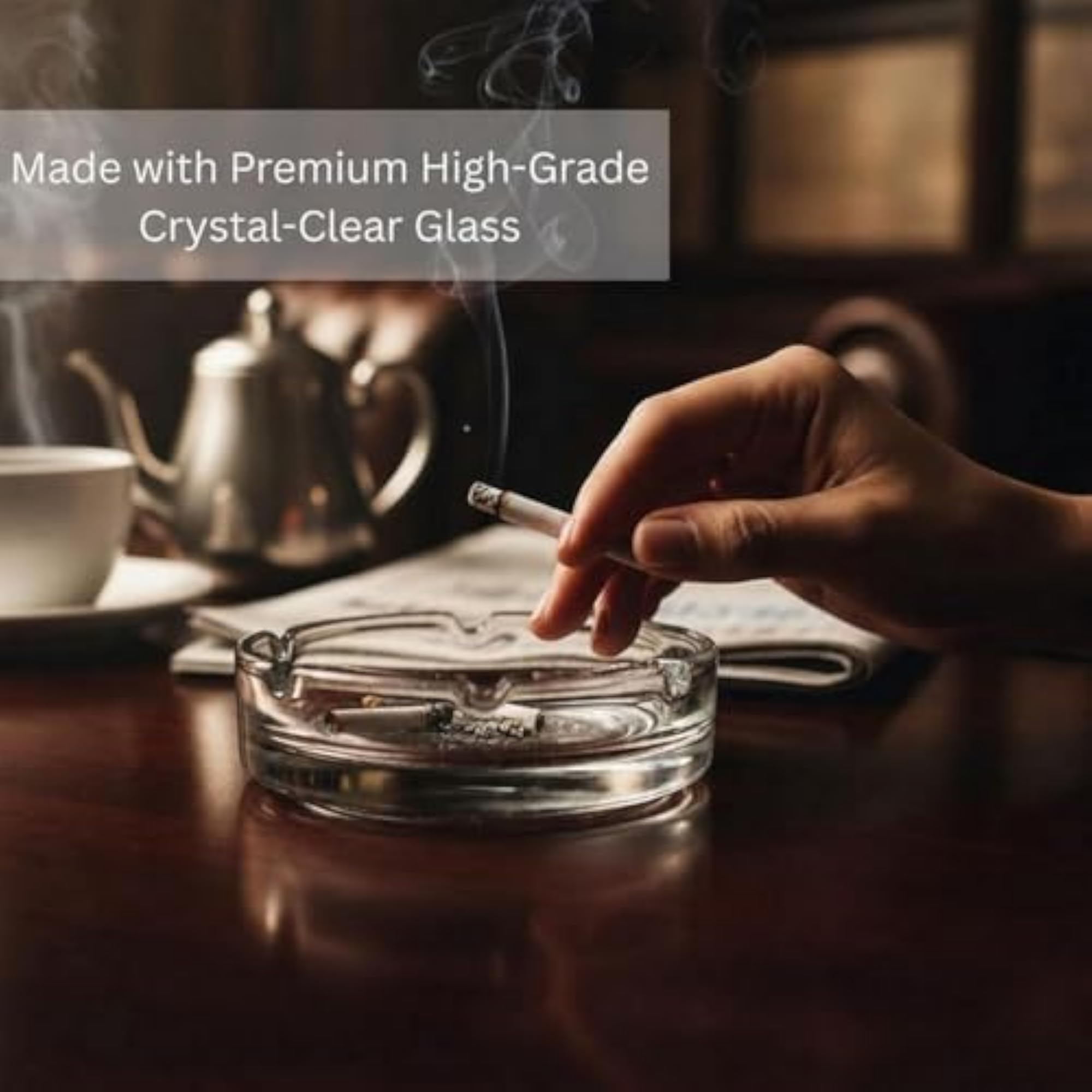 Crystal Clear Glass Ashtray, Heavy Thick Round Design