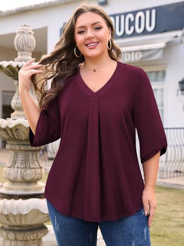 Siddhe Plus Size Tops for Women 3/4 Sleeve Shirts V Neck Blouses Tunic Top Spring Summer 2025.4