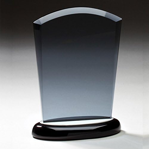 SHOP AWARDS AND GIFTS Customizable 8 Inch Smoked Glass Award with Aluminum Accents on Black Base, Includes Personalization
