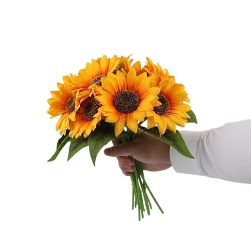 Image of SATYAM KRAFT 6 Bunch Artificial Sunflowers Stick Bunch | Realistic Look & Charming Flowers | Bouquet for Home Decor, Bedroom, Balcony, Wedding (Without Vase Pot) (Yellow)