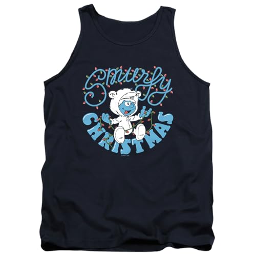 Smurfs Smurfy Christmas with Baby Smurf Unisex Adult Tank Top, Navy, Small