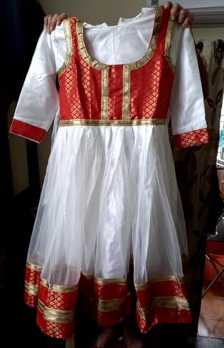 Image of Kathak Dress Costume 6 Meter Flare with Brocade Border Indian Classical Dance Costume