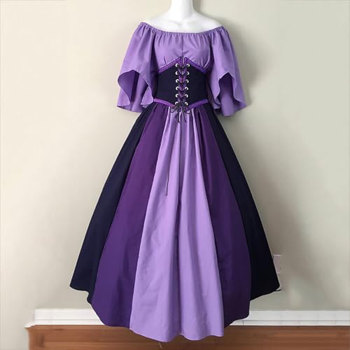Robe gothique violette XL en patchwork et dentelle Mediev