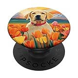 Cute Yellow Labrador Flower Mountain Sunset Lab Dog PopSockets Adhesive PopGrip