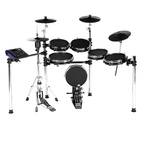 Fame DD-ONE XT SP E-Drum Set, Elektronisches Schlagzeug-Set mit 193 Simon Phillip Sounds, echter HiHat, Meshhead-Pads, 12' Snare und Kick-Pad, 78 Drumsets, AUX, MIDI und Effekten, inkl. Rack, Schwarz