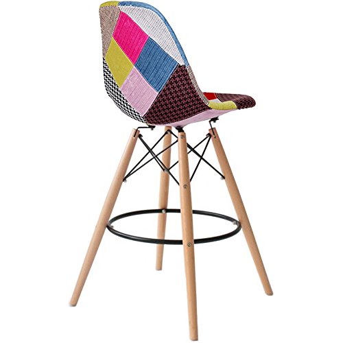 2Xhome - Set Of Two (2) - Multicolor - 29" Seat Height Modern Upholstered Bar Stool Barstool With Backs And Armless Natural Legs Wood Eiffel Legs Dowel-Leg #TOP6