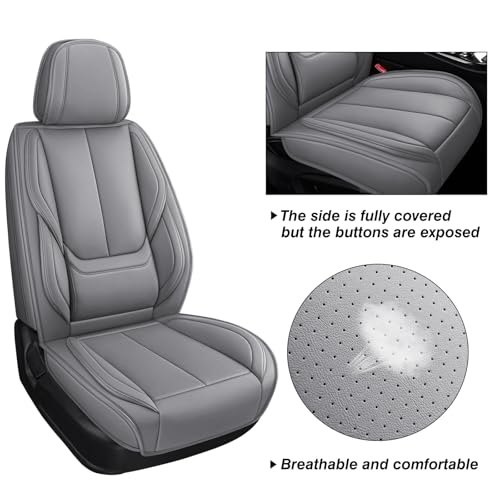 Image of MINGBRON Leather Car Seat Covers,Car Seat Covers Full Set,Automotive Seat Covers 5 Seats,Fit for Most Cars SUV and Most Sedans Grey