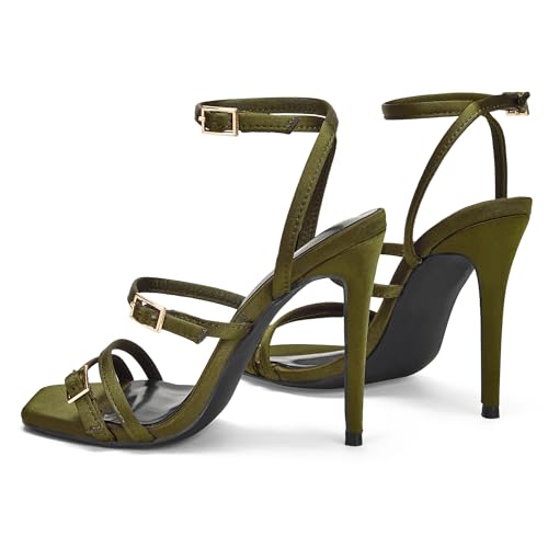 Image of Elisabet Tang 4 inch Stylish Ankle Strap Stiletto Sandals for Women - Sexy Square Open toe Gladiator High Heels for Party Commuting Daily use