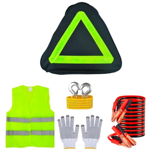 Mediawave Store - Kit de emergencia SOS para coche, moto y caravana, kit de emergencia en carretera con accesorios, cables, chaleco reflectante, guantes y gancho de remolque