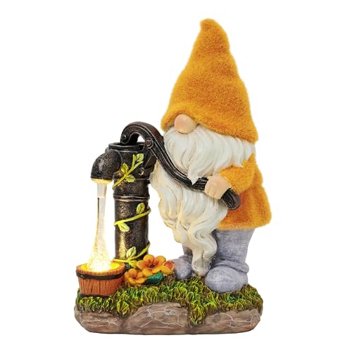 Teresa'S Collections Resin Garden Gnomes Decorations For Yard With Solar Lights, Yellow Garden Sculptures & Statues For Porch Patio, Gifts For Mom And Dad,Outdoor Fall Garden Decor For Outside cover