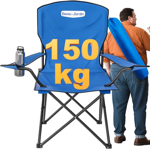 BEAU JARDIN Sedia Pieghevole Portatile Sdraio Imbottita da Casa Sedie da Campeggio Oversize Pieghevole Campeggio 150 KG con Braccioli e Porta Bevande Resistenti Sedia da Pesca Blu