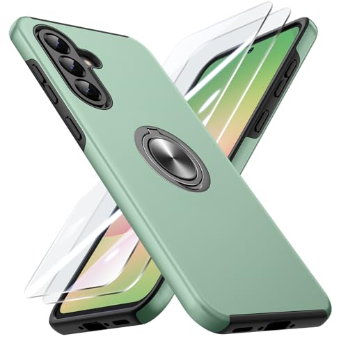 Doeshine Hülle für Samsung Galaxy A56 /A36 5G mit 2 Stück Schutzfolie, Militärschutz Kameraschutz Stoßfest Samsung A56 5G Hülle mit 360° Magnetischer Drehbarer Ständer, Hellgrün 1