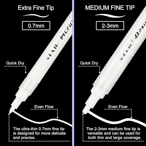 Image of SFAIH White Paint Markers Paint Pens - 12 Pack Acrylic Permanent Marker for Rock Painting, Wood, Metal, Fabric, Plastic, Canvas, Glass, Ceramic, Art Projects, 2-3MM Medium Tip & 0.7mm Extra Fine Tip