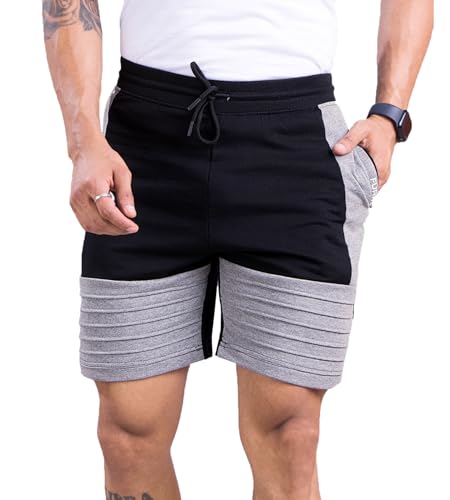 Image of Men's Cotton Regular Fit Casual Shorts with Side Zipper Pockets, Design for Casual, Gym and Sporty Looks