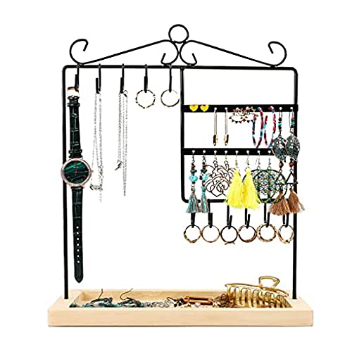 Homeanda Ohrring Organizer Schmuckständer mit Holzsockel, Ohrringständer, Ohrringhalter zum Aufhängen von Ohrringen (Schwarz) Cover