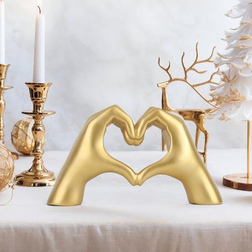 Escultura Grande Corazón Dorado con Manos miniatura 4