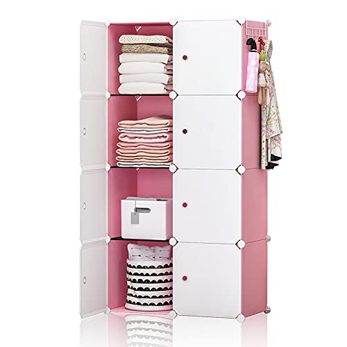 Yozo Cube Storage Organzier Portable Closet Wardrobe Bedroom Dresser (28X14X56 Inches) Portable Closet Cube Shelf Armoire Pantry Cabinet, 8 Cubes, Pink #TOP21