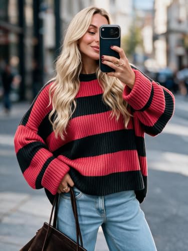 Image of Simier Fariry Womens Fall Winter Long Sleeve Oversized Striped Sweater