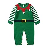 Onesie Kinder Kuschelig - Baby Strampler Neugeborene Personalisiert Neugeborenen Weihnachten Santa Stricken Strampler Pullover Langarm Gestreiften Overall Warme Winter Kleidung (Green, 0-3 Months)