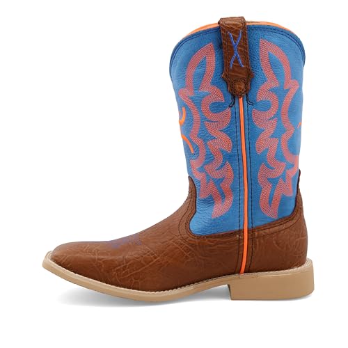 Twisted X Kid's Hooey Boot, New Wide Square Toe, Cognac Bullhide & Neon Blue (M 1-6), 1.5 M2