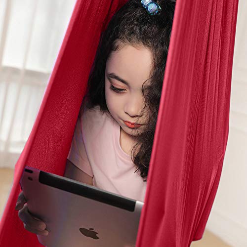 Kids Indoor Therapy Swing Hammock, Hammock Swing for Kids/Adult Autism ADHD Aspergers Sensory Integration with Mounting Hardware for Kids Yoga Flying (1.5 Meter, Red)