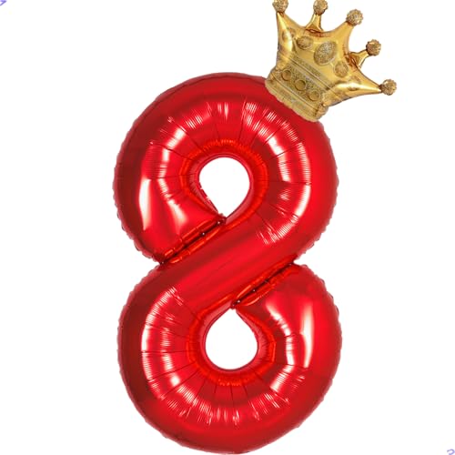 Image of Red & Gold 8 Balloon Foil Mylar Large 40' Number 8 Birthday Balloon for Girls & Boys 8th Party Decorations